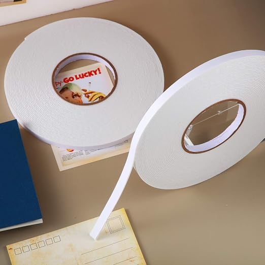 Tatuo 2 Rolls Double Sided Foam Tape 3/8 Inch by 50 Feet White PE Foam Tape