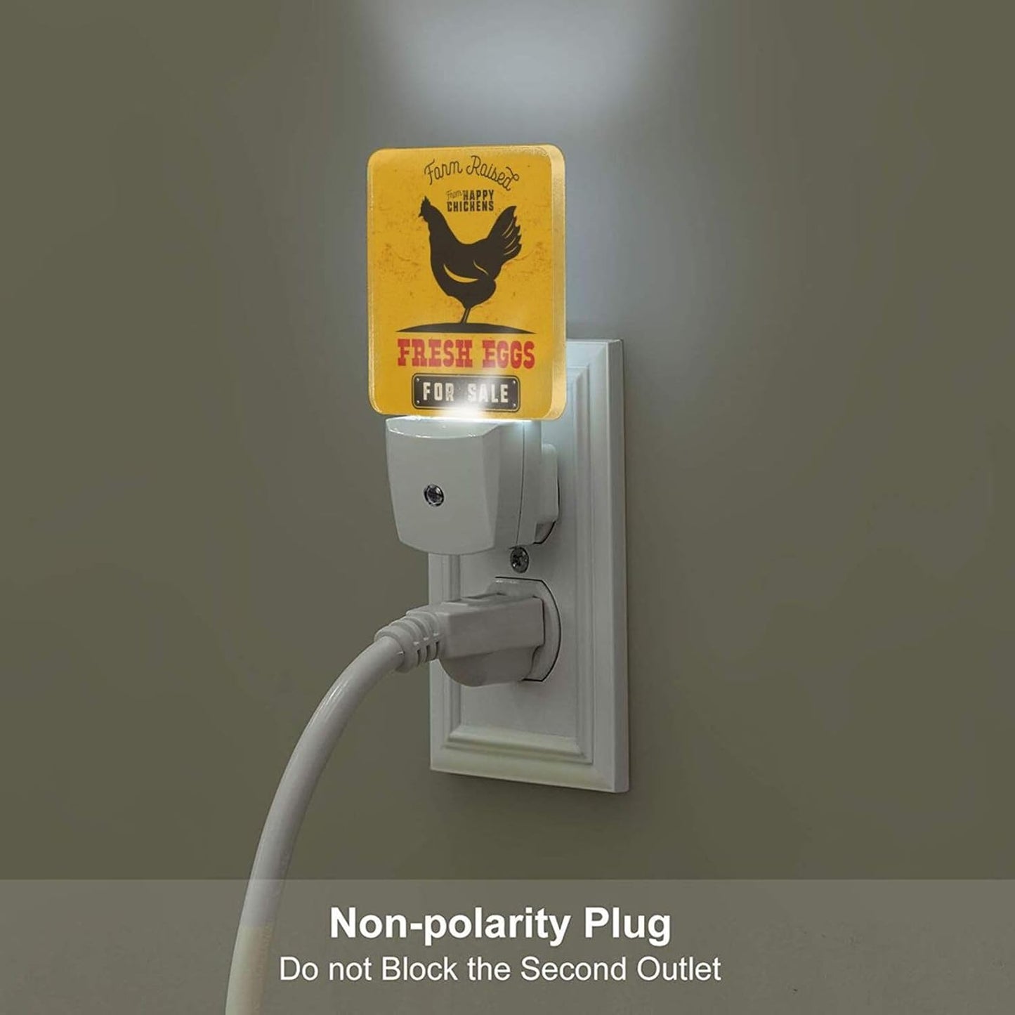 Funny Chicken Night Light,Plug Into Wall for Boys Girls Bedroom Decorative Square Night Light Lamp 0.5w Sleep Friendly