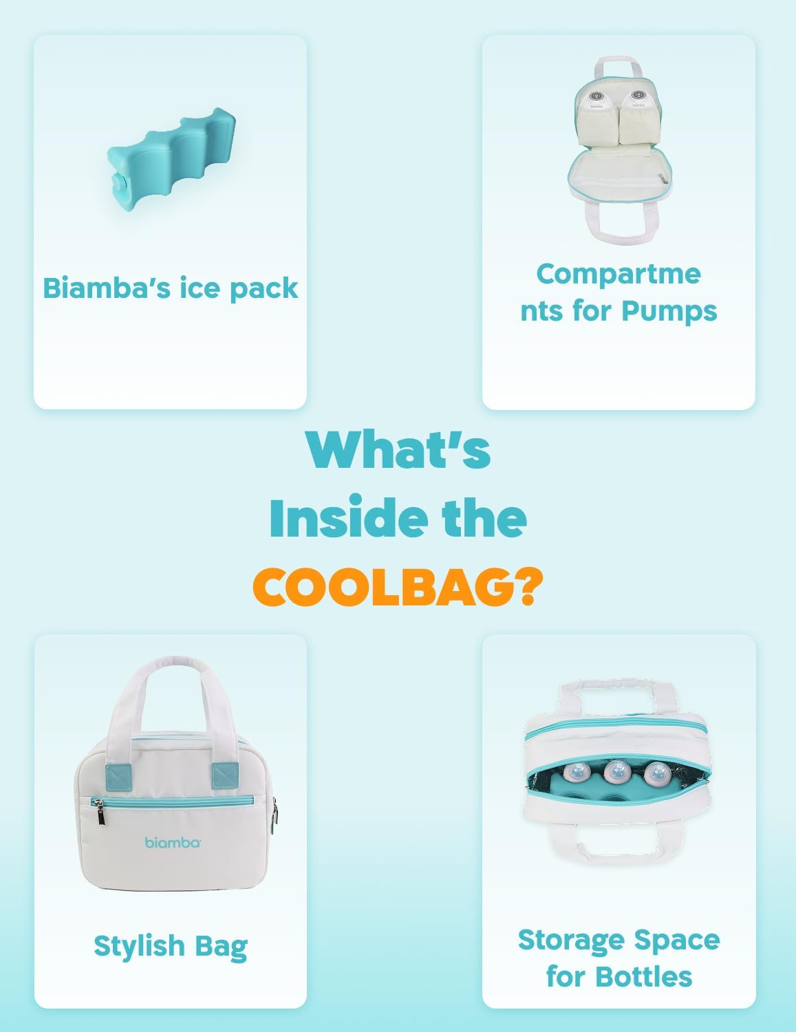 Coolbag Breastmilk Cooler Bag - Dedicated Storage Breast Pump Bag, Stores up to Six Bottles - Large Built-in Breastmilk Cooler w/Ice Pack - Double Zipper & Separate Spaces for Different Items