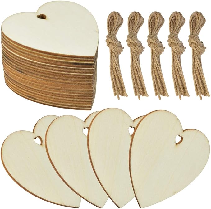 obmwang 50 Pieces 3 Inch Natural Heart Wood Slices, DIY Wooden Ornaments