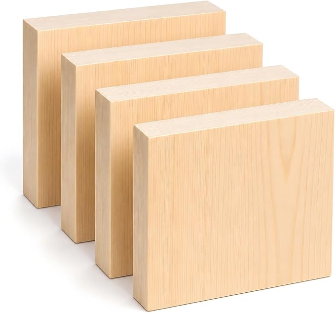 Unfinished Wood Blocks for Crafting, 4 Pack 6 x 6 x 1 Inch Solid Pine Wood