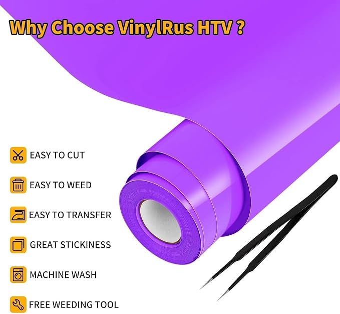 VinylRus Heat Transfer Vinyl-12” x 25FT Iron on Vinyl Roll