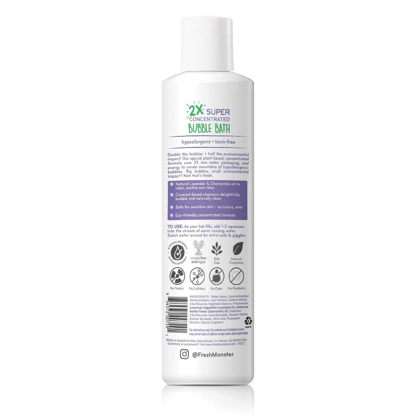 Fresh Monster Kids Foaming Bubble Bath | Hypoallergenic, Natural for Kids & Toddlers | Super Concentrated | Soothing Lavender Scent | Bath Time Essentials