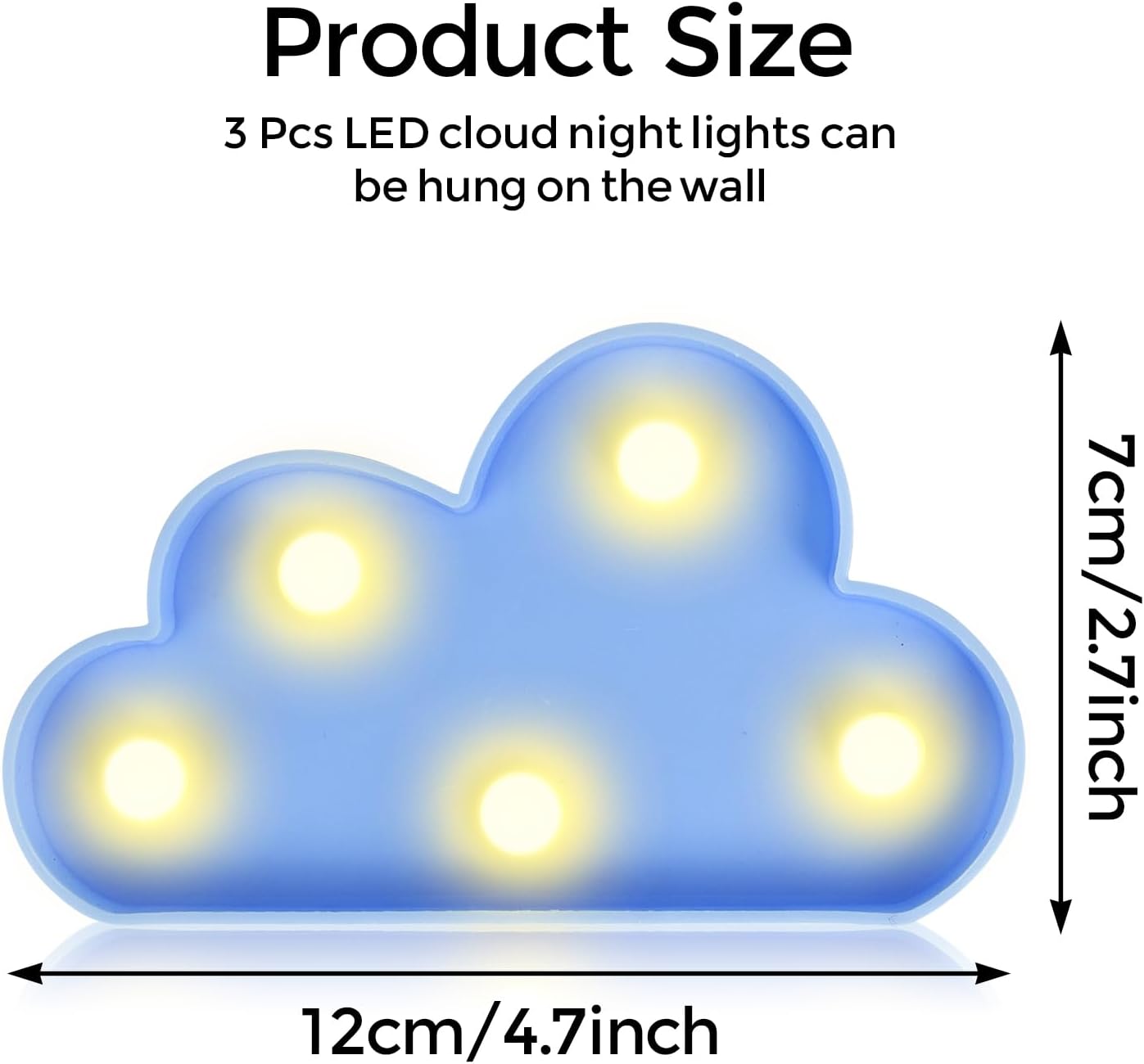 clothmile 3 PCS LED Night Light LED Blue Clound Night Light Can Be Hung on The Wall Kids Room Light, Suitable for Birthday Party Holiday Decoration Baby Room Nursery Decoration