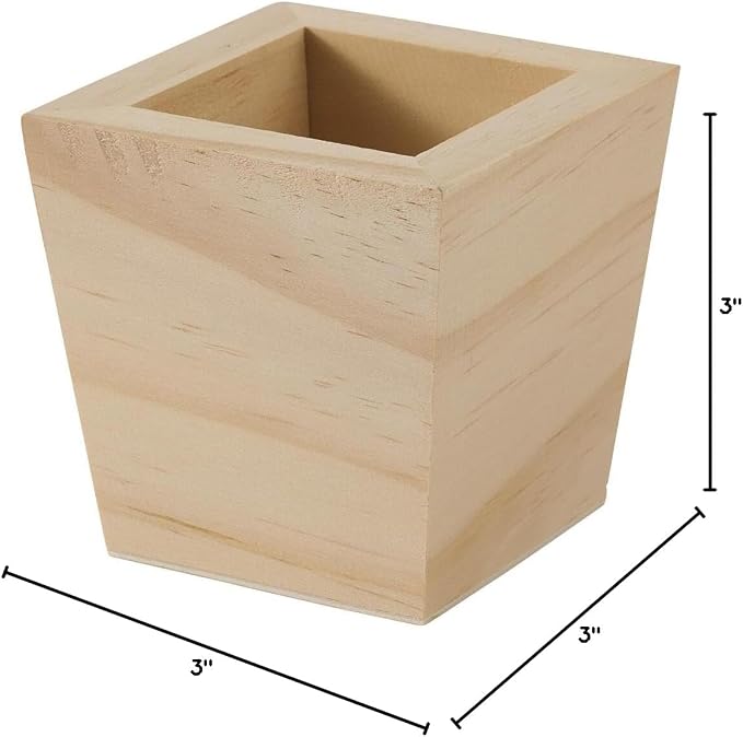 Plaid Unfinished Wood Square Planter
