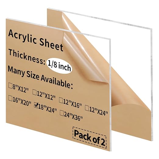 18 x 24 inch Clear Acrylic Sheets 1/8 inch Thick