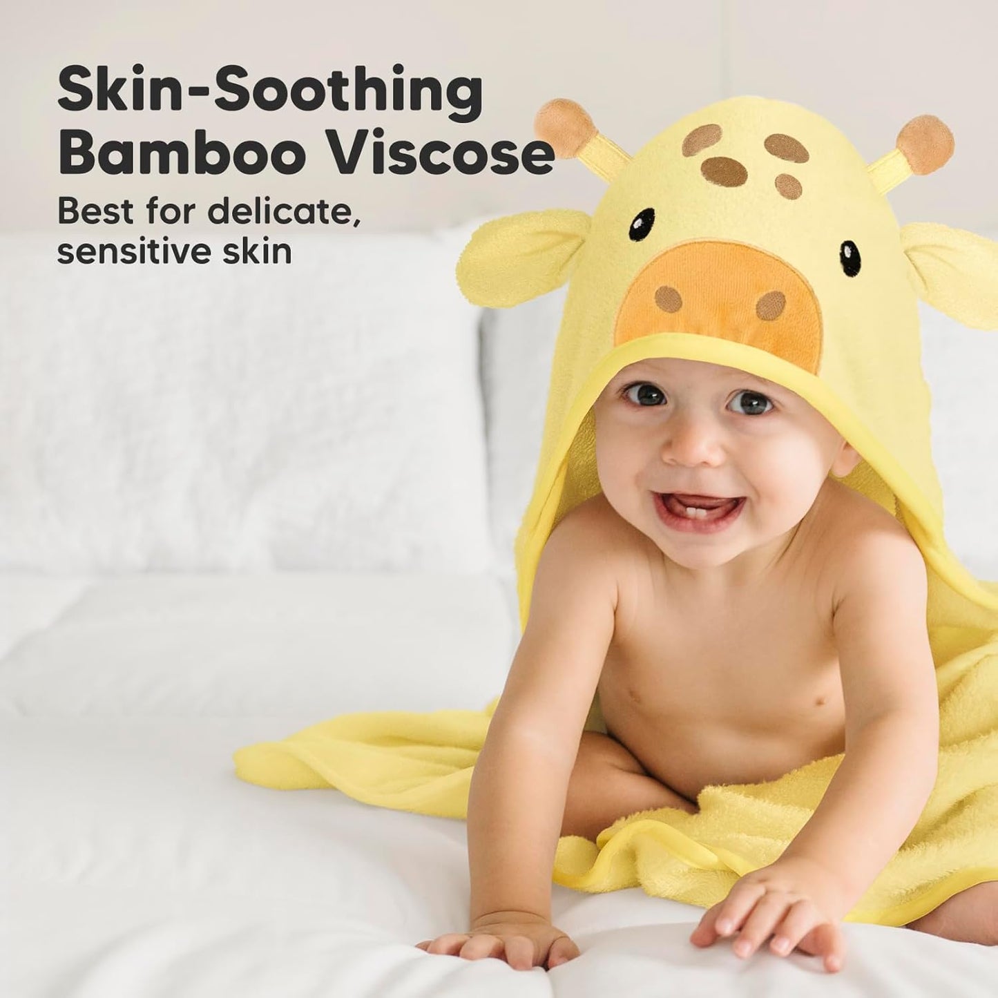 KeaBabies Hooded Baby Towel for Newborn - Viscose Derived from Bamboo Large Baby Bath Towels with Hood for Boys, Girls, Toddler, Extra Absorbent & Soft Newborn Bath Essentials (Giraffe, Regular)