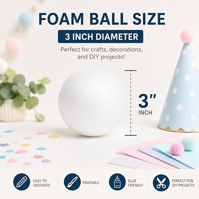 Evershine 50 Pack 3 Inch Craft Foam Ball
