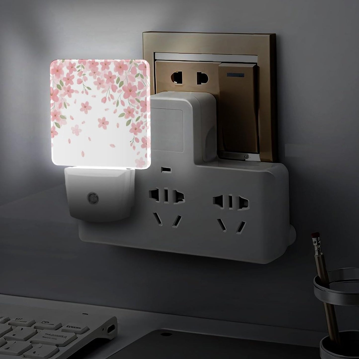 Falling Flowers Night Light, Plug into Wall Decor Nightlights for Bedroom, Bathroom, Hallway, Kitchen, with Dusk to Dawn Light Auto Sensors LED Night Lights for Boys Girls Women Men Room Gifts