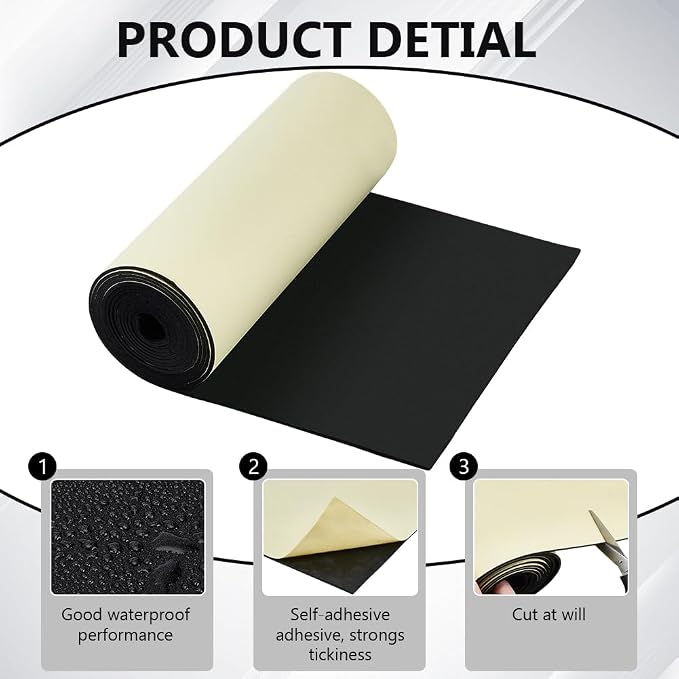 BENECREAT 118x11.8 Inch Black Self Adhesive EVA Foam Roll, 3mm Thick Adhesive
