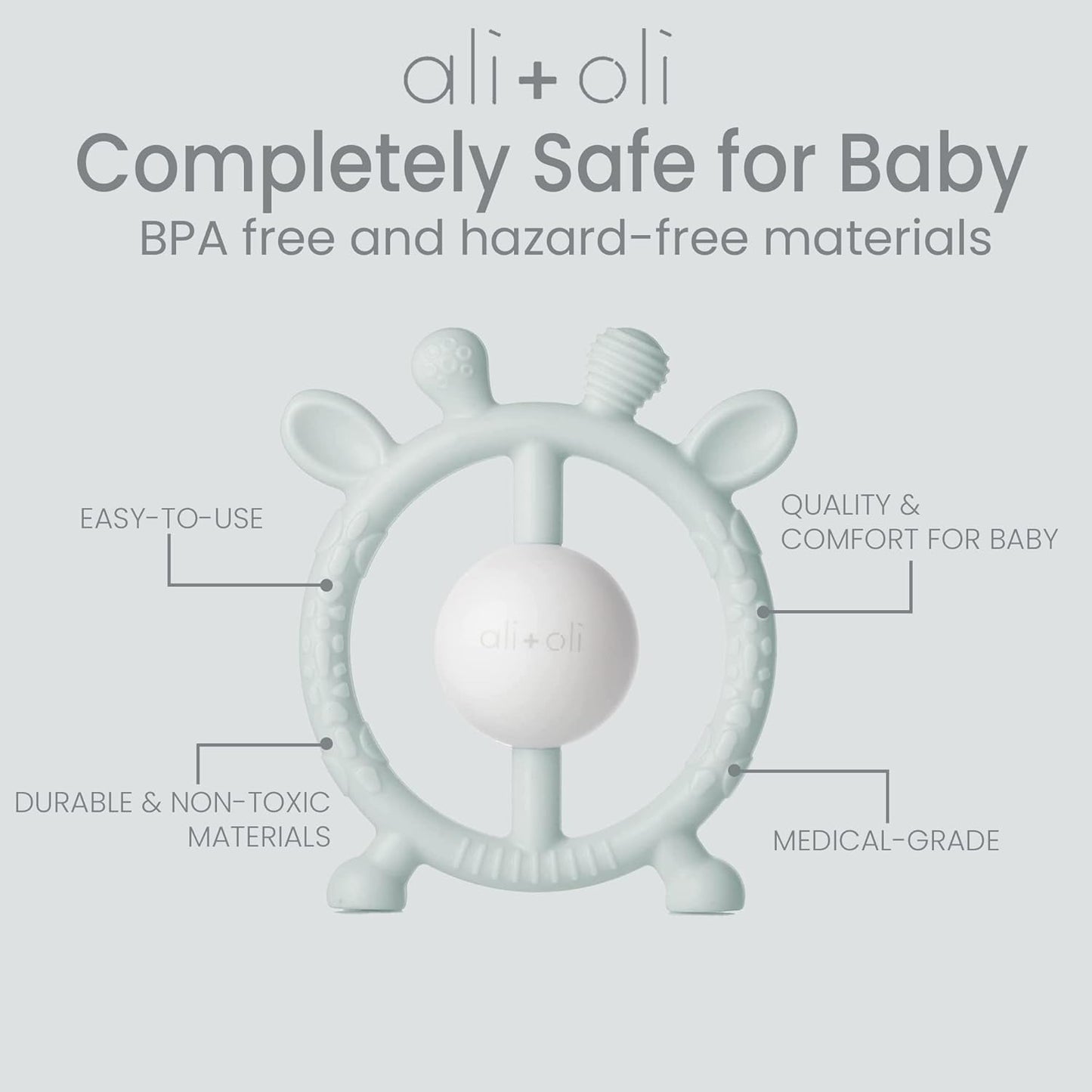 Ali+Oli Baby Teether & Rattle (Pink Giraffe) Baby Teething Relief, Silicone Teethers for Babies 3+ Months, Baby Teething Toys w/Multi-Textured Surface, BPA Free & Freezable Teethers for Babies