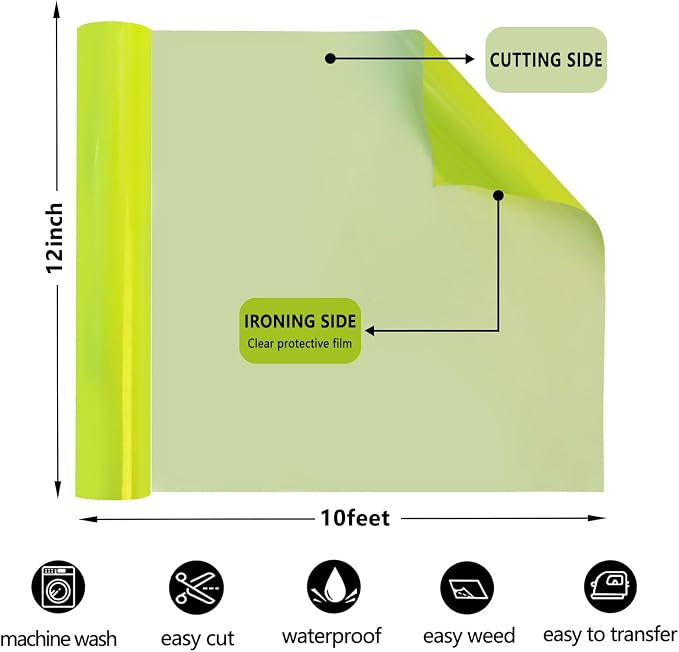 FUNKAKA Fluorescent Yellow HTV Heat Transfer Vinyl Rolls