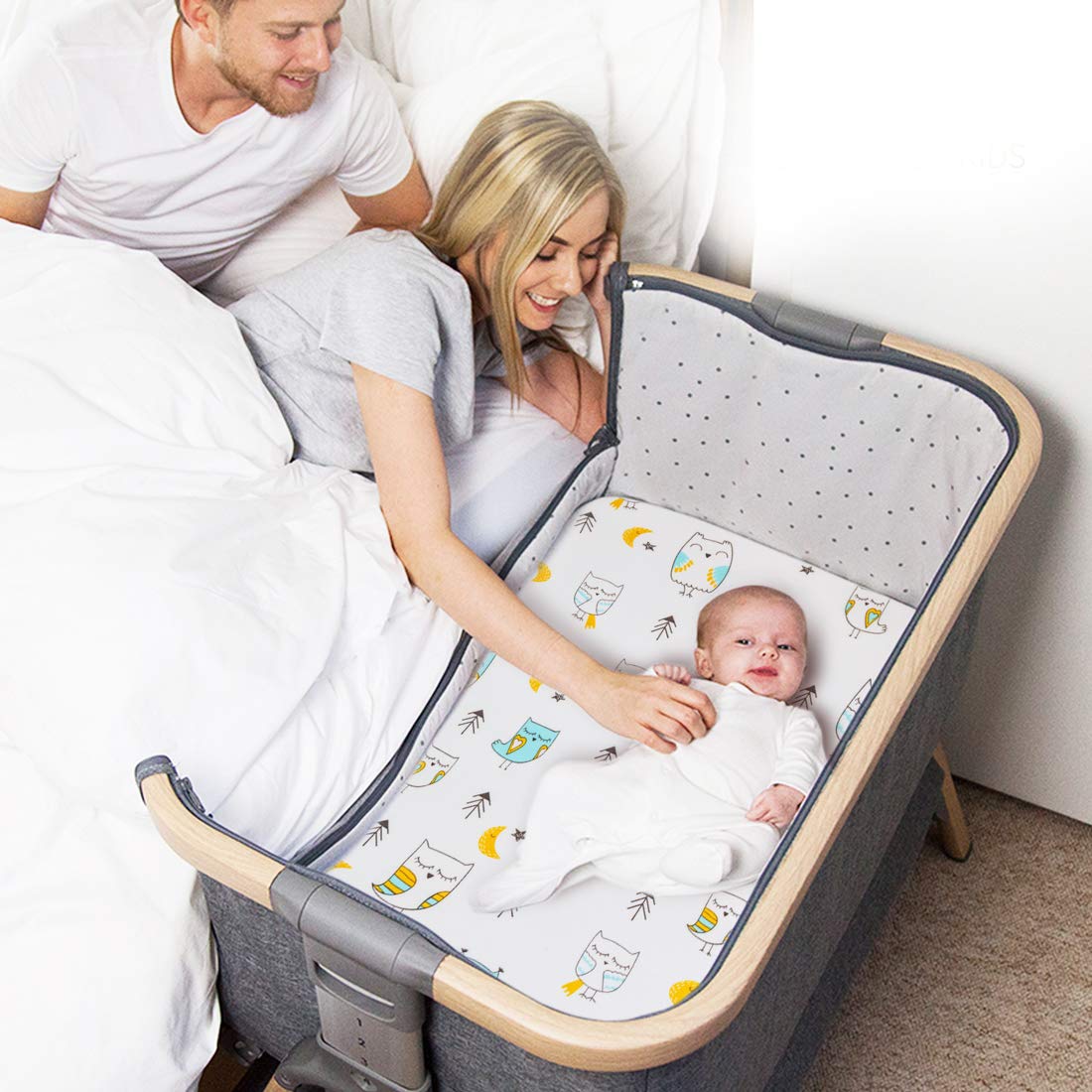 Stretchy Bassinet Sheet Set BROLEX 2 Pack Snug Fitted Cradle Fitted Sheets for Bassinet Pads/Mattress, for Boys Girls,Unisex,Ultra Soft Breathable,Arrow Owl