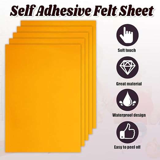Biaungdo Yellow Self Adhesive Felt Sheets, 8 x 12 Inch | A4 Size, Felts Fabric