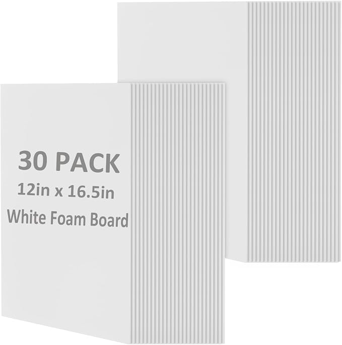 30 Pack White Foam Board for Projects, 12 x 16.5Inch Foam Core Baking Board Mat