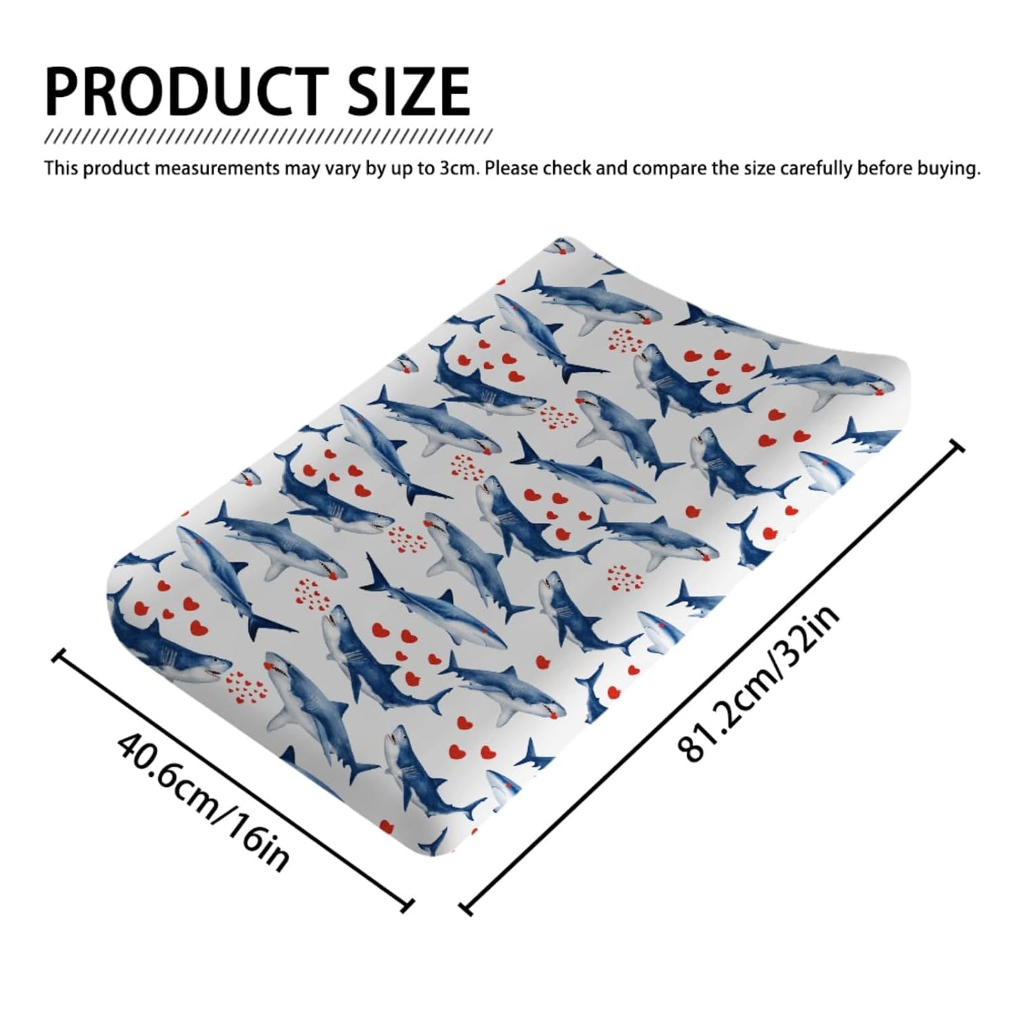 Sea Shark Love Changing Pad Cover Marine Ocean Animal Shark Hearts Baby Nursery Diaper Changing Pad Sheets for Boys Girls Soft Stretch Fitted Changing Table Mat Cover 32''x16''