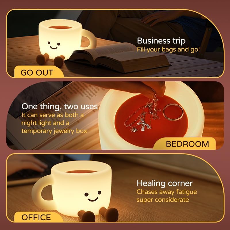Coffee Cup Night Light,7 Colors Dimmable Bedside Lamp, Touch Control Night Lamp with 30 MinTimer for Kids Adults, Used for Camping Party Room Decor Thanksgiving Day Halloween Christmas Birthday Gifts