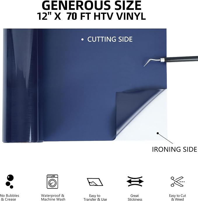 FUNKAKA Navy Blue HTV Heat Transfer Vinyl Rolls, Adhesive Vinyl