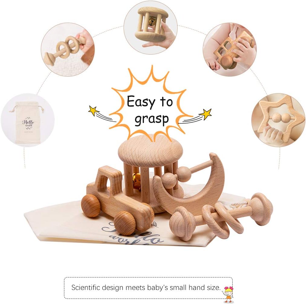 Wood Baby Rattle Personalizable Infant Rattle Sensory Development Wooden Toys Set