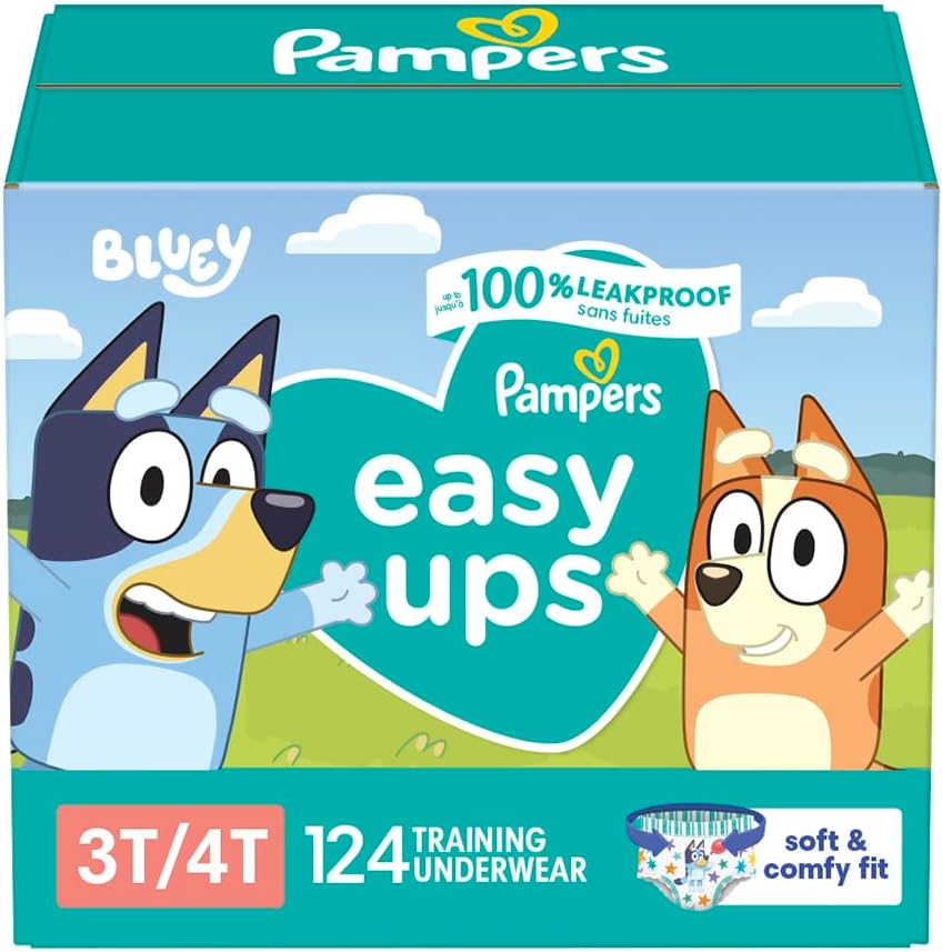 Pampers Training Pants - Easy Ups Boys & Girls Bluey - Size 3T-4T, 124 Count, Children's Potty Underwear (Packaging May Vary)