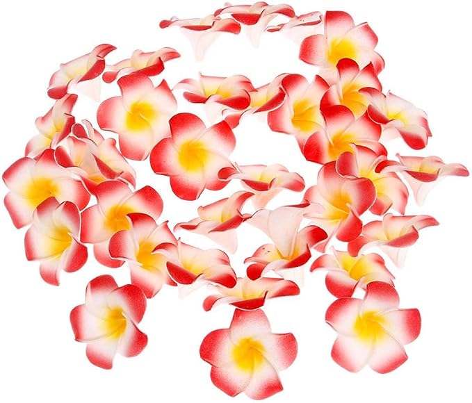 Pursuestar 100Pcs Red Foam Hawaiian Frangipani Artificial Plumeria Flower