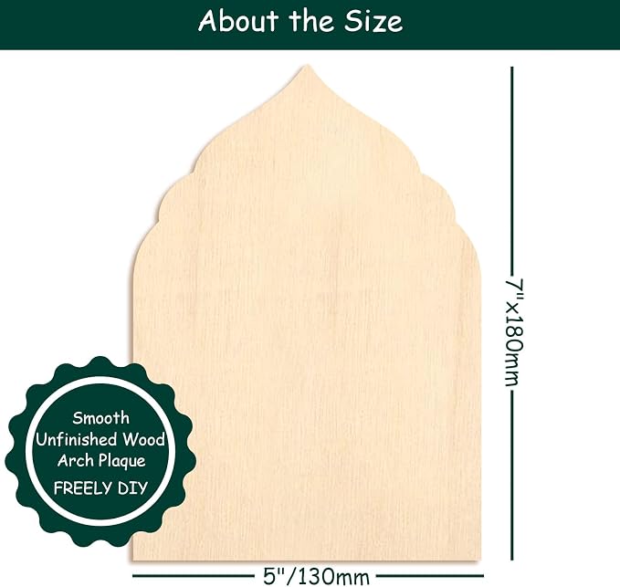 12 Pack Unfinished Gothic Arch Wood Plaque, 5” x 7” Basswood Shield Plaque