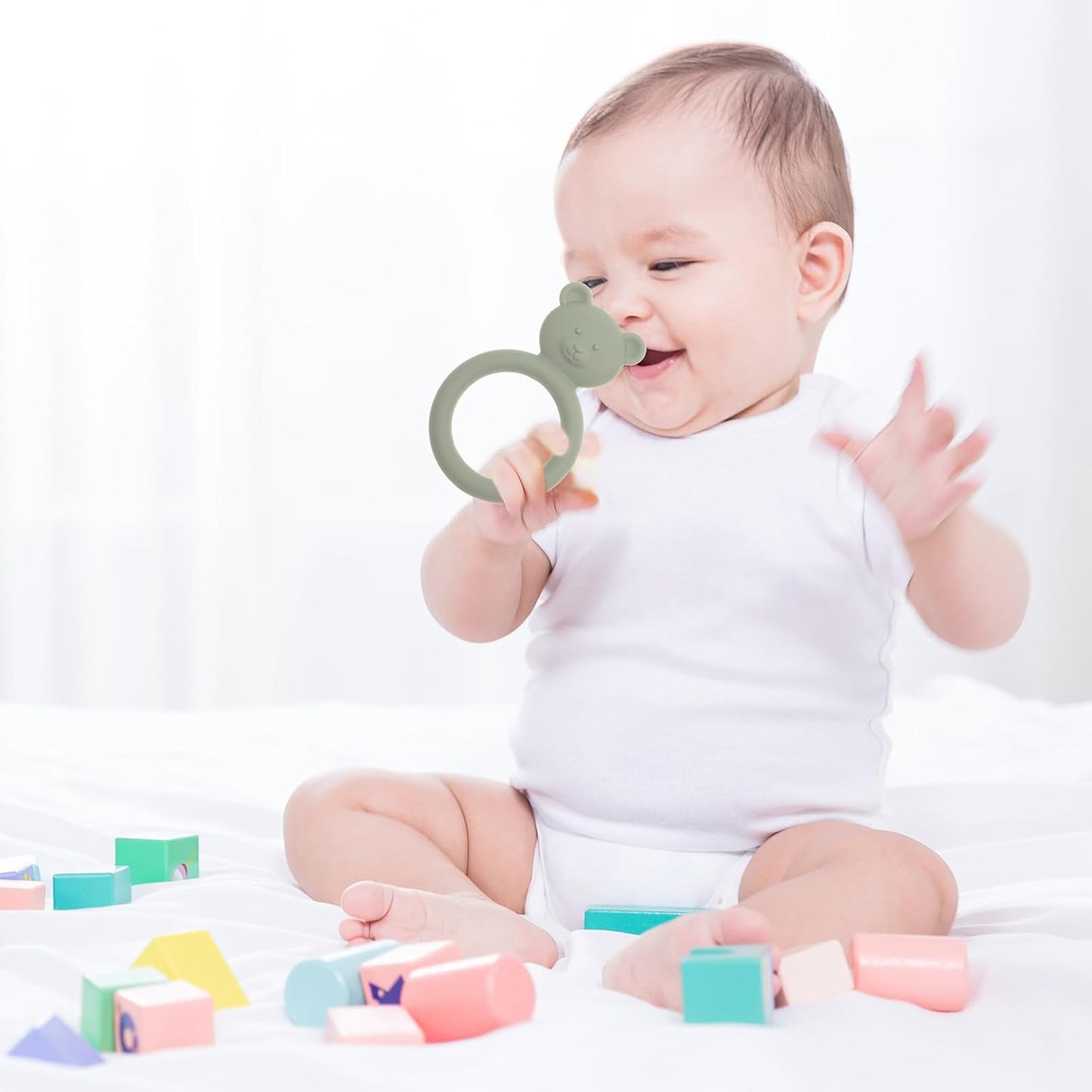 Silicone Baby Teether, Teething Toy Ring for Babies, Easy to Hold Design, BPA Free (Power Rose + Dusty Lilac)