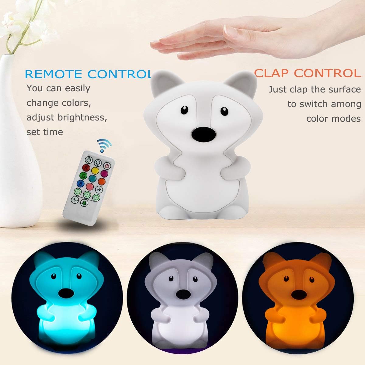 Large Fox Night Lights for Kids, Silicone Night-Light, Bedside lamp, 9 Colors Baby Sleep Light Children's Bed Bedroom Lamp for Toddlers/Boys/Girls/Adults/Bedroom/Outdoor/Camping/Gift - Large