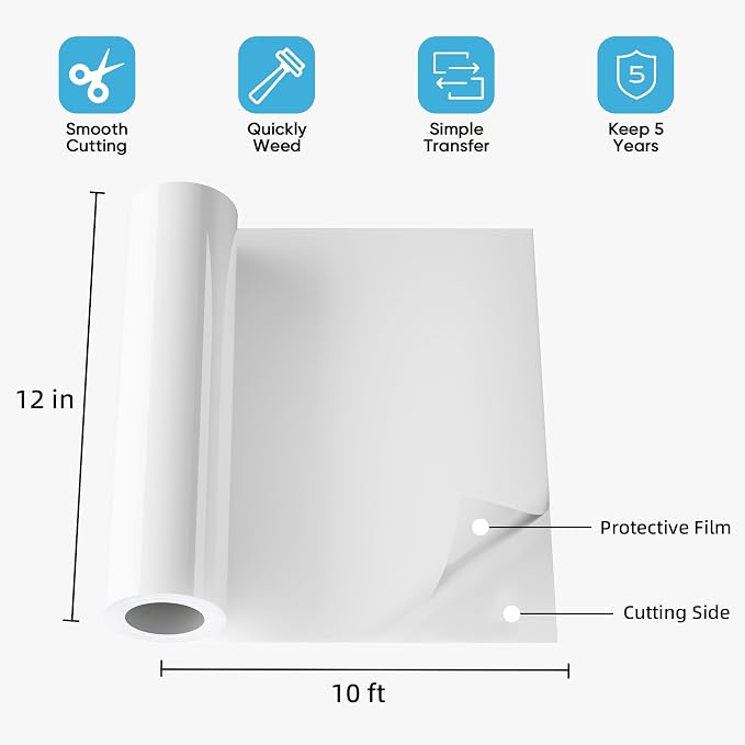 White Permanent Vinyl for Cricut Cutting Machine, Waterproof, Durable White