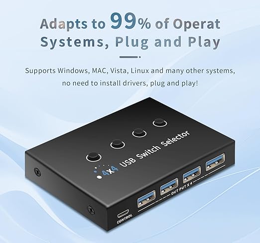 USB 3.0 Switch 4 Computers 3 Computers Keyboard Mouse,4 Port USB Switcher Sharing Mouse Keyboard Scanner Printer, Includes Cables and Remote