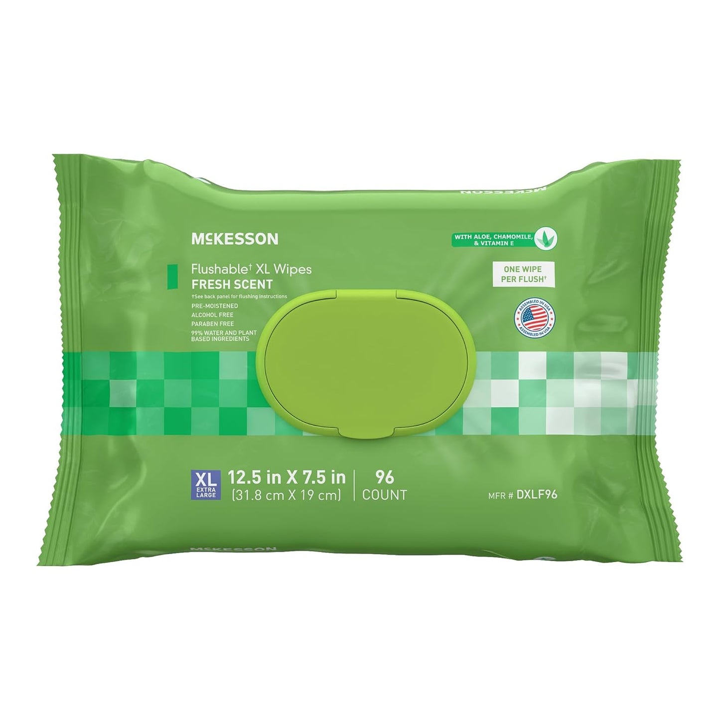 McKesson Flushable* Adult Wet Wipes XL – 96 Wipes (1 Pack of 96) – Aloe & Vitamin E, Plant-Based Cleansing Wipes, Scented, Extra Large