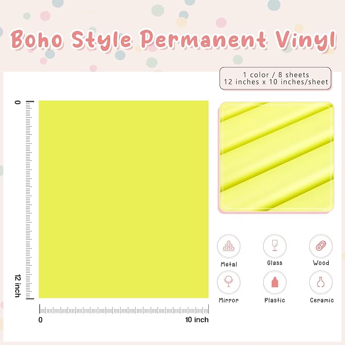 Tintnut Boho Permanent Vinyl 8 Sheets 12x10in Pastel Yellow Adhesive Vinyl |