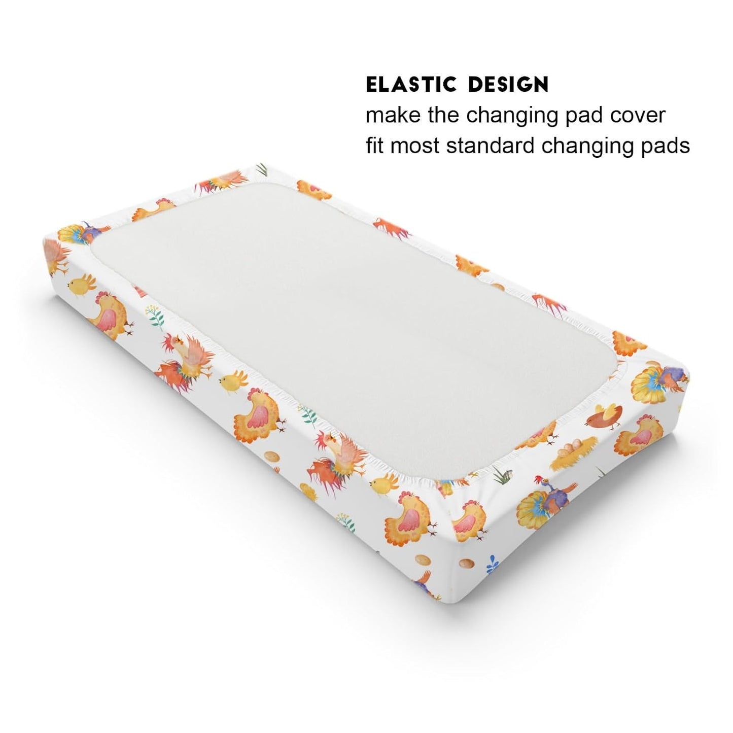 Rooster Hens Chicken Eggs Floral Leaves Changing Pad Cover for Boys Girls Baby Chicken Farm Animals Unisex Diaper Change Pad Table Sheets Soft Stretchy Snug Fitted Change Table Mats 32''x16''