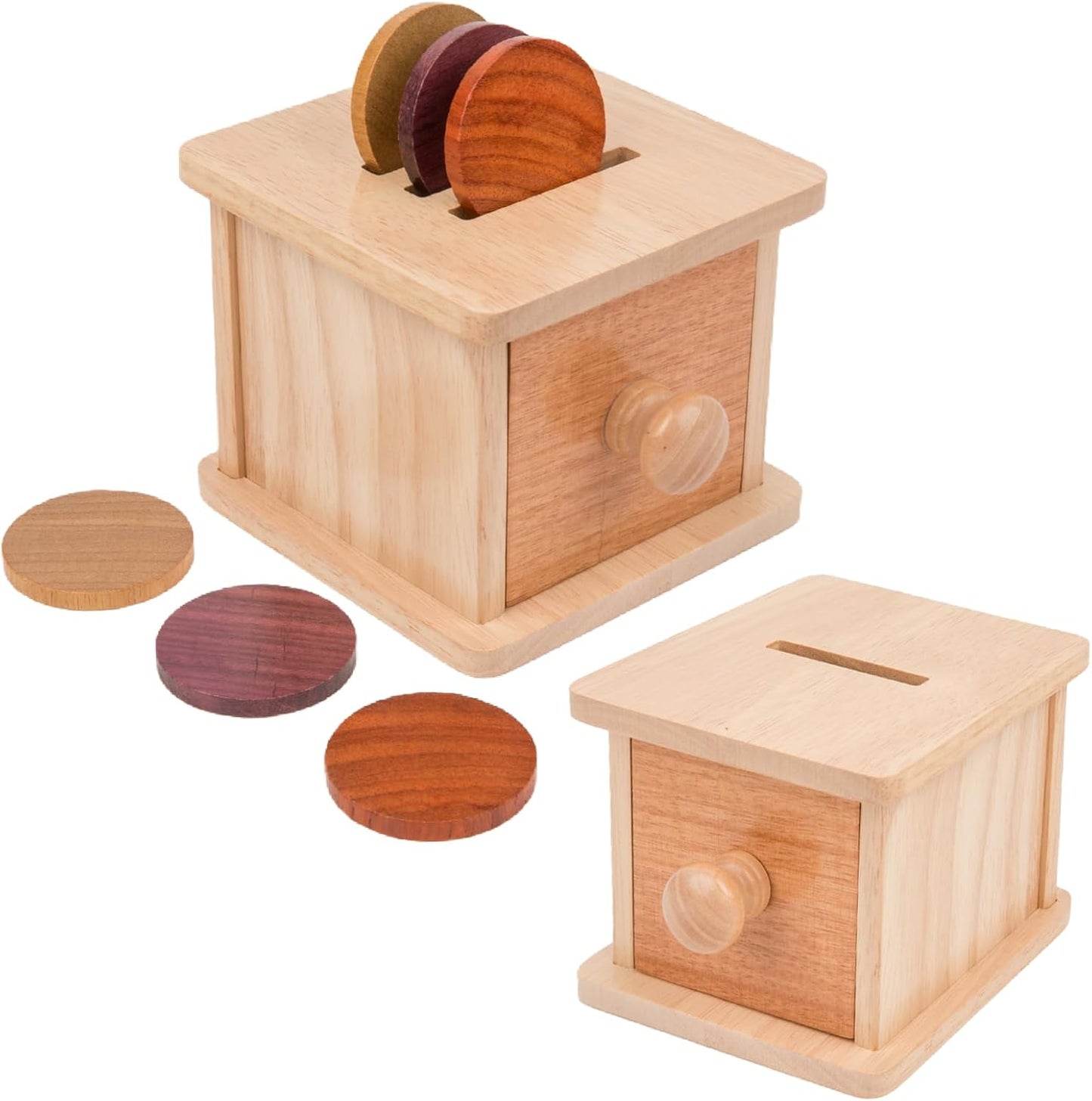 Adena Montessori Infant Toddlers Coin Box Montessori Toys for 6-12 Months Babies 1 Year 2 Year Old (Natrual Wood)