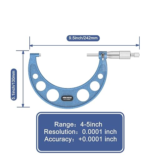 HDLNKAK Outside Micrometer Set, 4-5" Machinist Micrometer, 0.0001" Graduation
