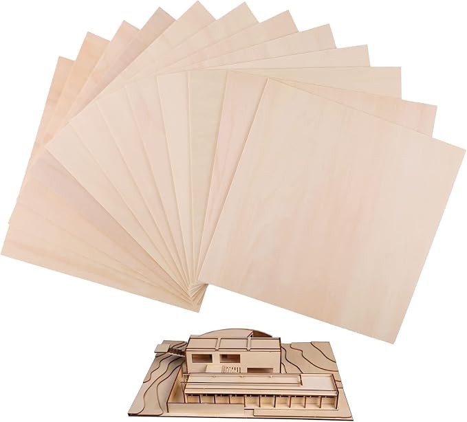 12 Pack Basswood Sheets 1/8 x 12x12 Inch Unfinished Wood Thin Plywood Sheets