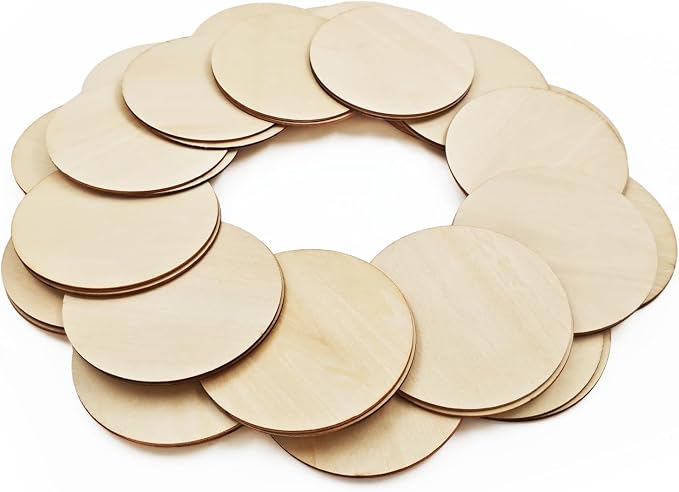 50PCS Wooden Round, Made of Basswood, 4 Inch Unprocessed Wood Pieces, Natural