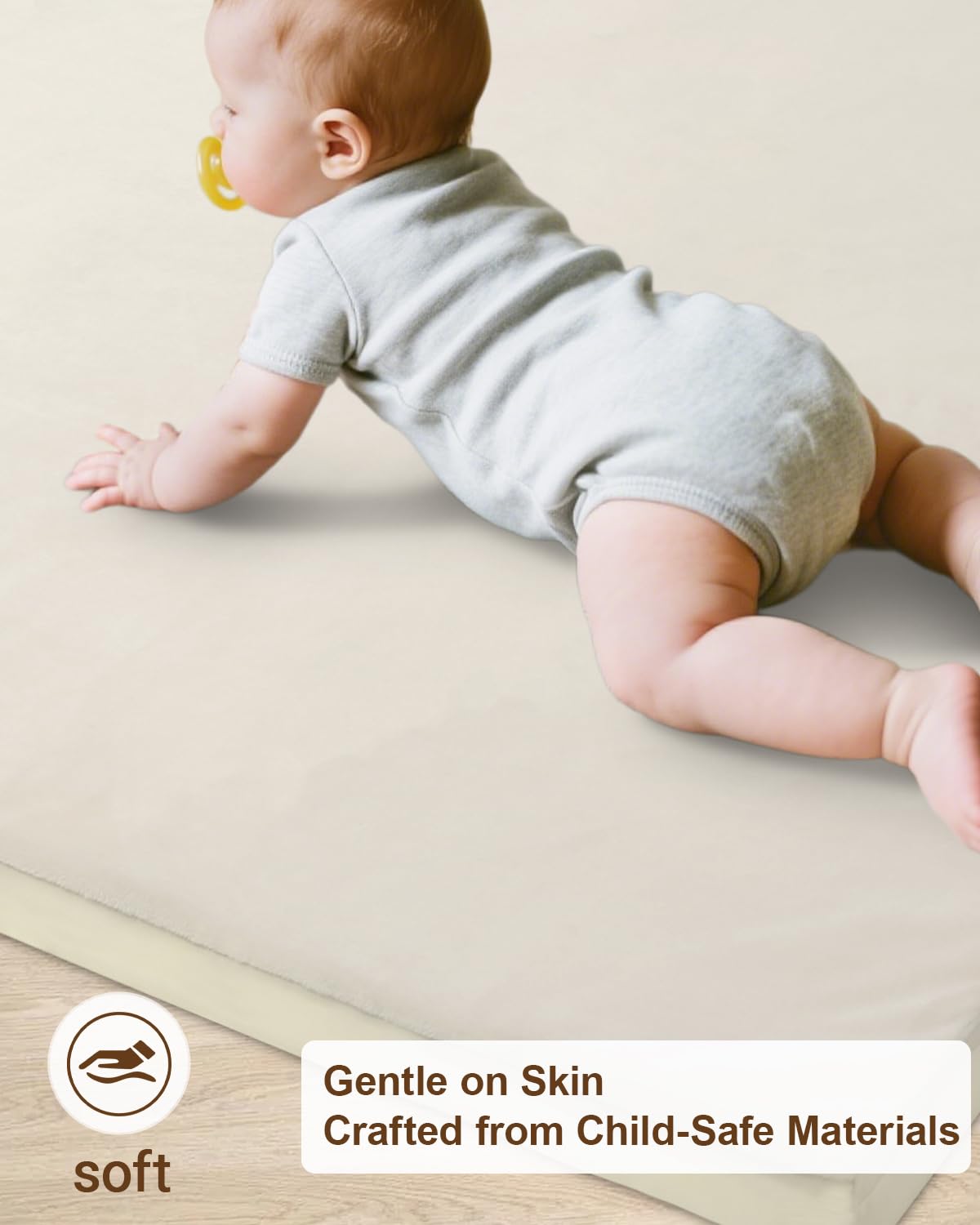 Baby Play Mat for Floor,1.2"Thick Padded Foam 50x50 playpen mat, Soft Velvet&Non-Slip Leather,Removable&Washable Cover,Nursery Rug for Baby Crawling,Toddlers,Infants,kids,Yoga,Tatami,Beige