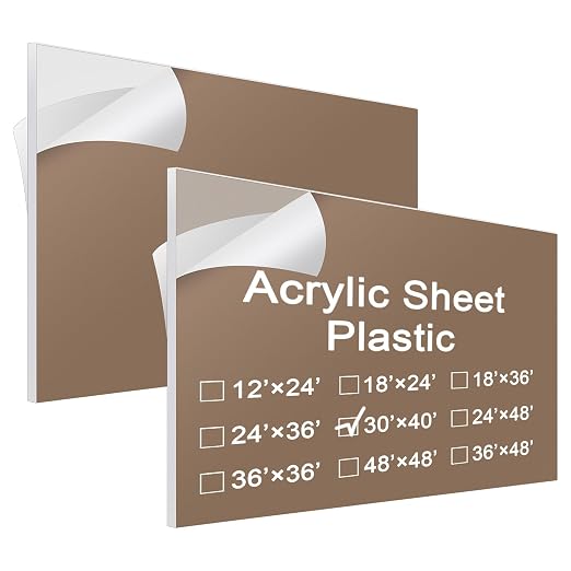 Roowest 2 Pcs 30 x 40 Inch, 1/4 Inch Thick Clear Acrylic Sheet Plastic Sheet