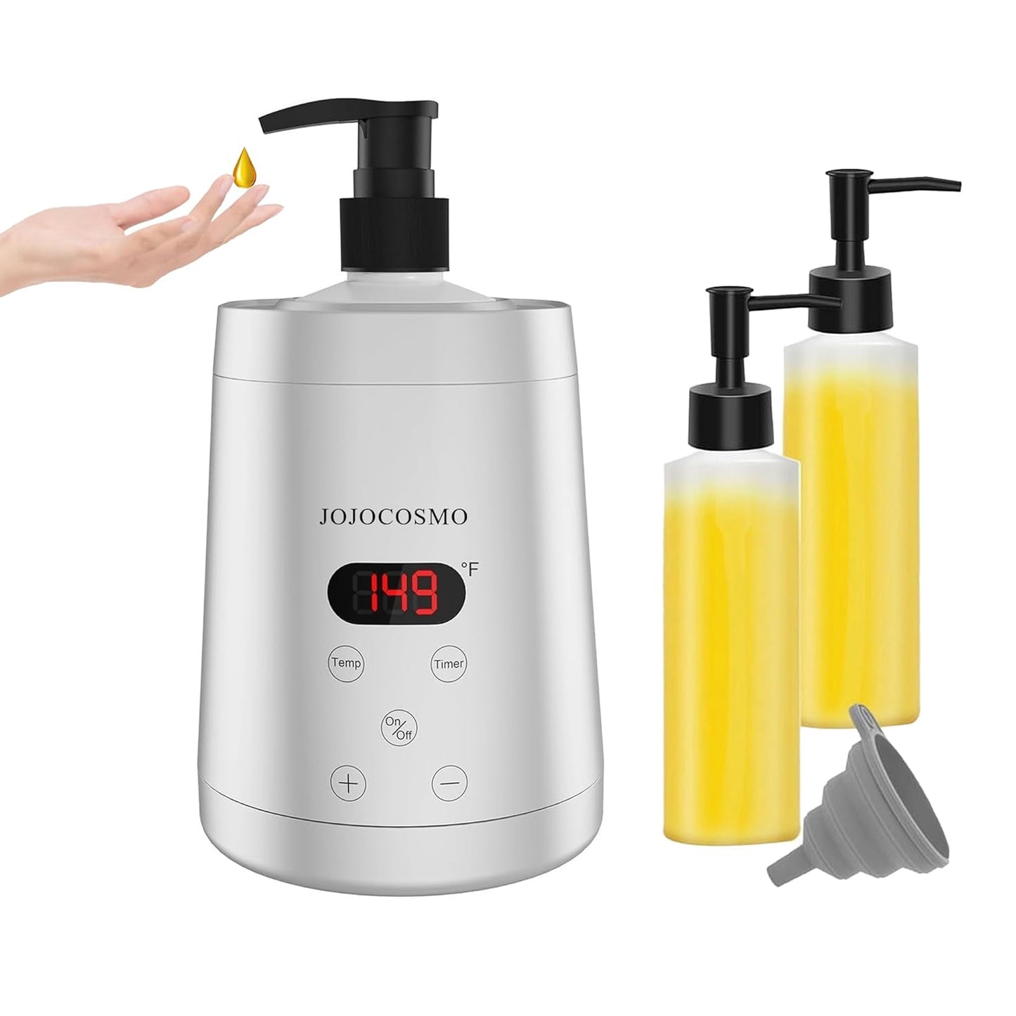 Massage Oil Warmer Heater with Two Bottles Dispenser, Digital Lotion Warmer, Oil Warmer Dispenser, Automatic Massage Oil Heater for SPA, Salon, Home (silver)
