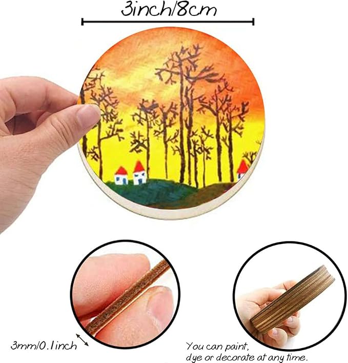 50 Pcs 3 Inch Wood Circles for Crafts, Unfinished Blank Wooden Circles Round