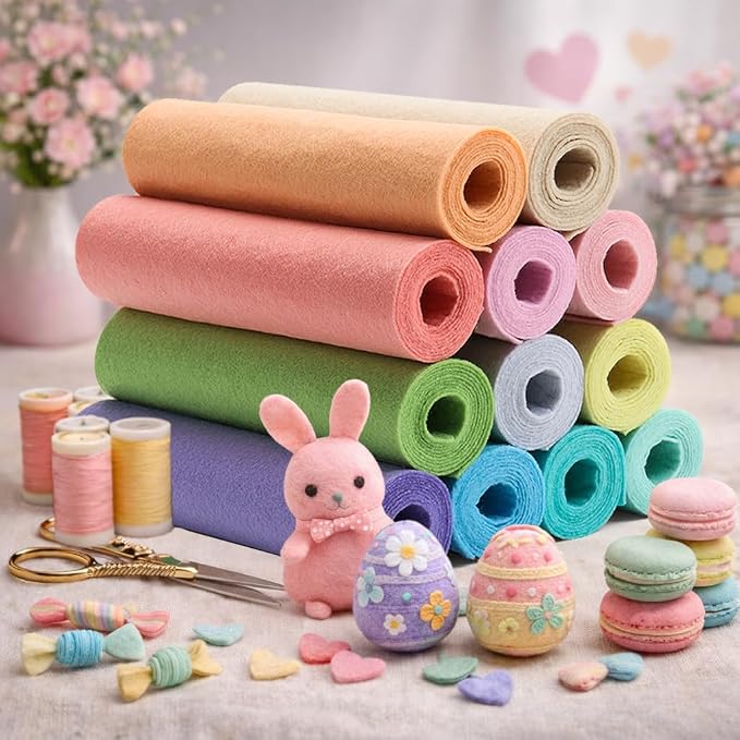 Large Stiff Felt Sheets 8"x35" – 12 Assorted Colors Felt Fabric Bundle Pack
