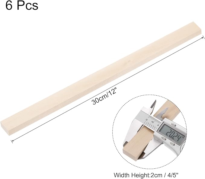 MECCANIXITY 6pcs Wood Sticks, 3/8"x 4/5" x 12" Rectangle Wooden Cube Wood
