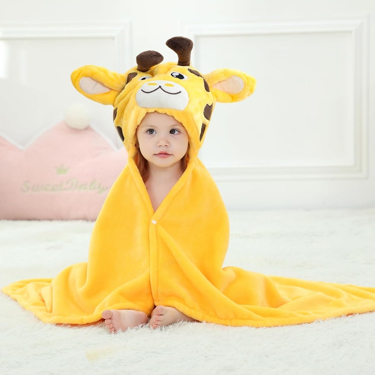 Wearable Blanket Hoodie for Kids Toddlers Hooded Towels Soft Cozy Flannel Wearable Throw Blanket Hoodie for Boys Girls Birthday Gifts (Giraffe 50 * 40)