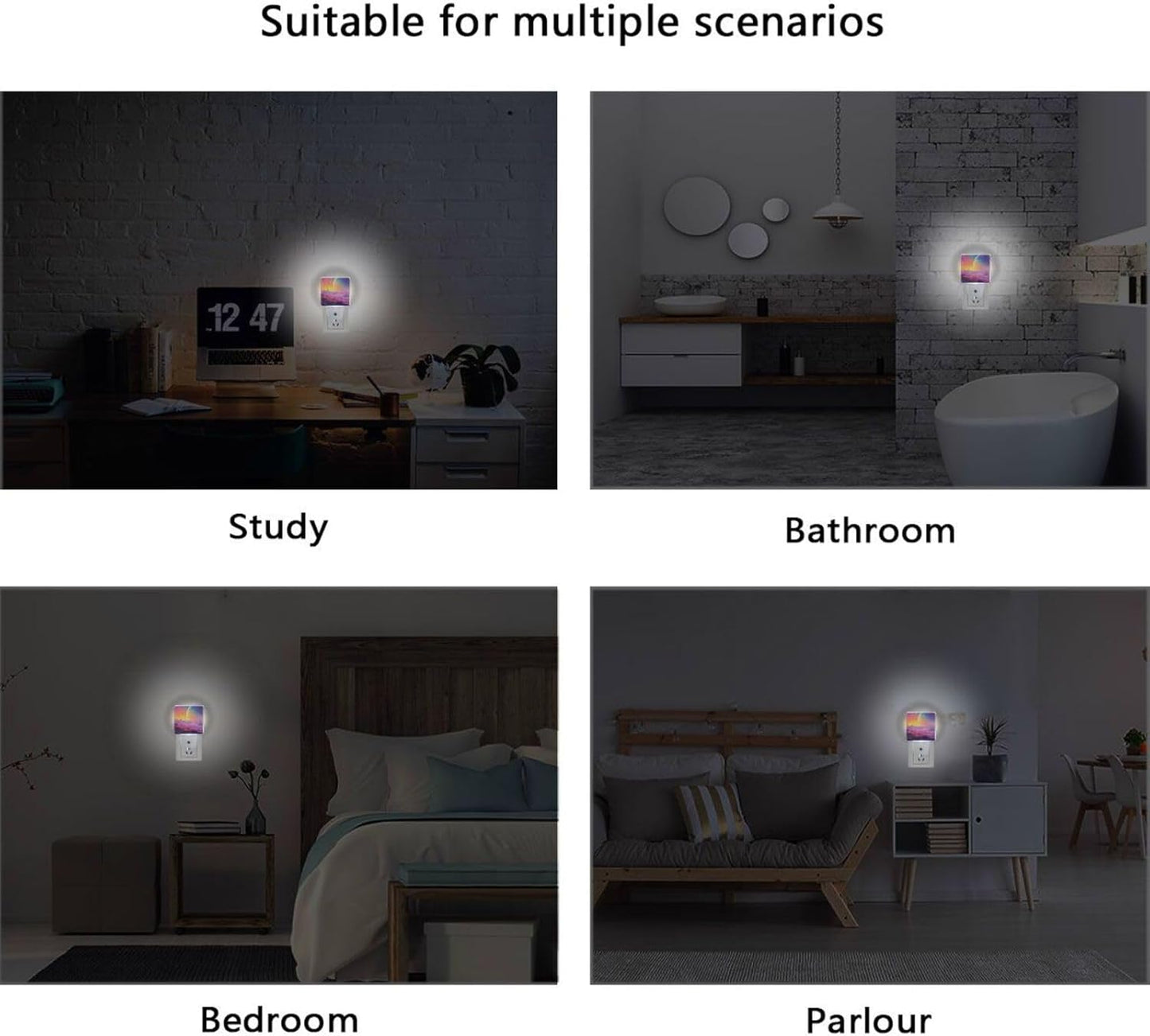 Aslsiy Night Light for Kids Rainbow Fantasy Universe (7) Plug in Wall Lamp LED Dusk to Dawn Sensor Energy Saving Nightlight for Boys Girls Men Women