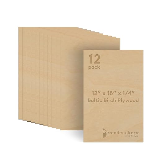 6 mm Baltic Birch Plywood 1/4 x 12 x 16 Inch, Box of 12 B/BB Grade Craft Wood