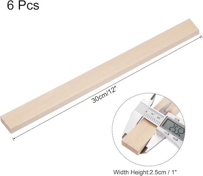 MECCANIXITY 6pcs Wood Sticks, 3/8"x 1" x 12" Rectangle Wooden Cube Wood Square