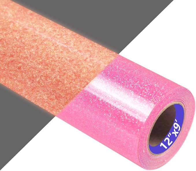 HTVVETUR Glitter Pink Heat Transfer Vinyl, Glow in The Dark HTV Vinyl Roll 12"