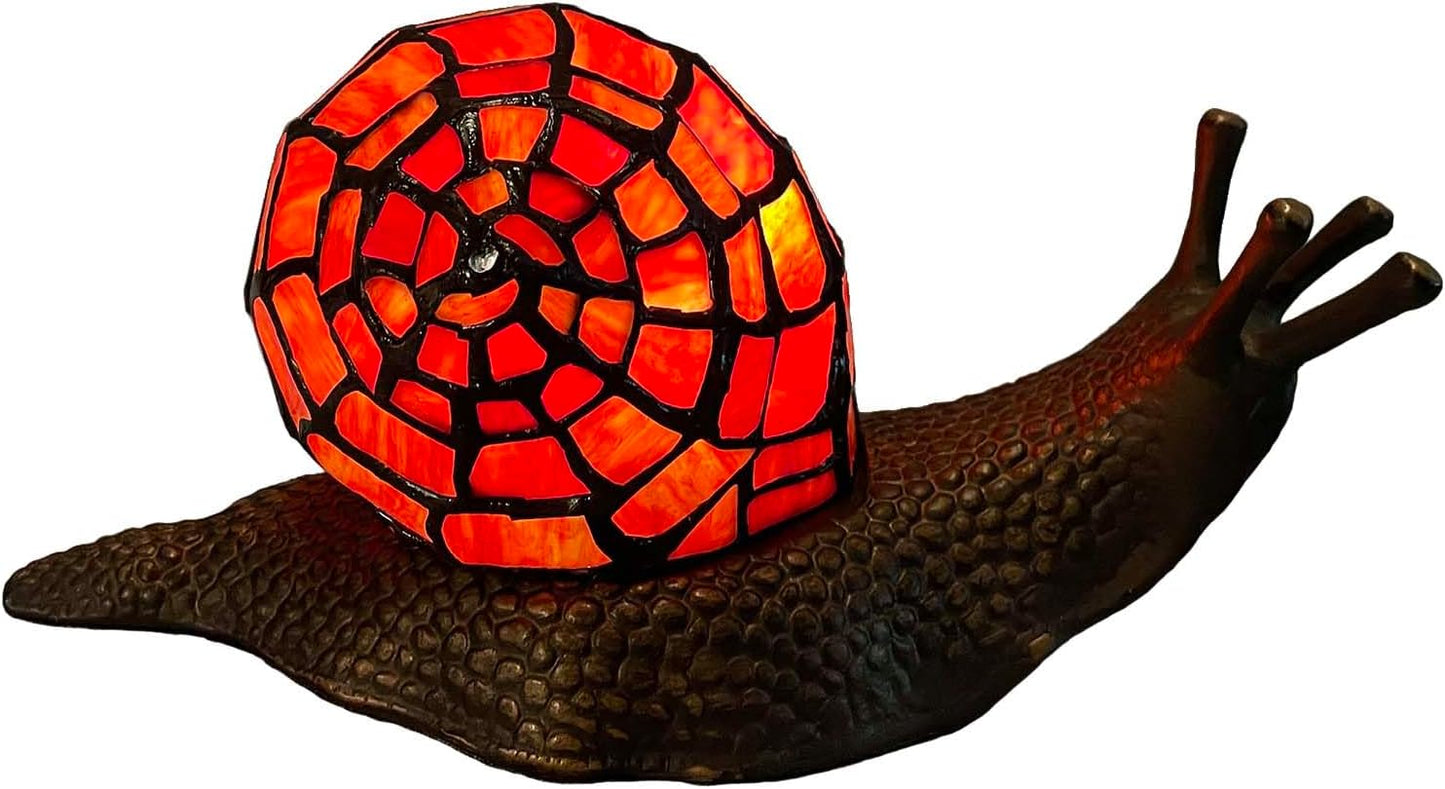 Bieye L10989 Land Snail Tiffany Style Stained Glass Accent Table Lamp for Home Decoration (Red, 10" D x 5" W x 5" H)
