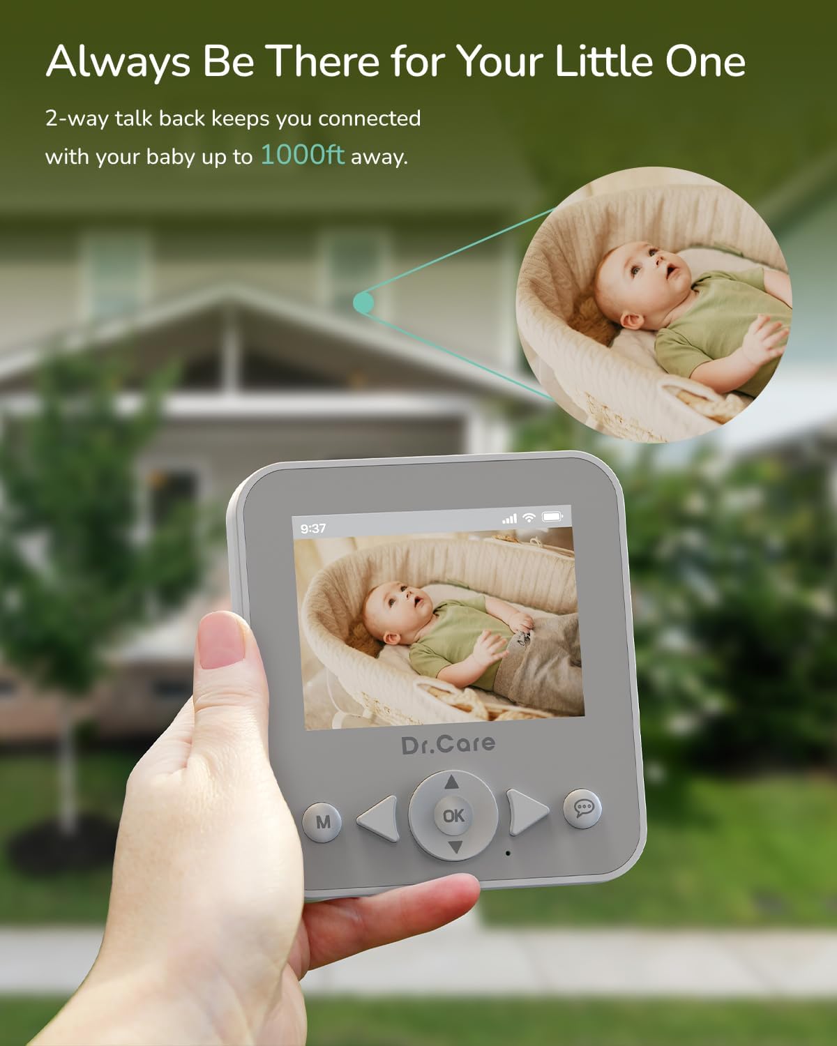 Dr.Care NeoView Baby Monitor No WiFi with Belt Clip Design - 2.8” Screen, 2-Way Audio, Video Loop Recording, Night Vision, Real-Time/VOX Monitoring, Temperature Sensor, Lullabies